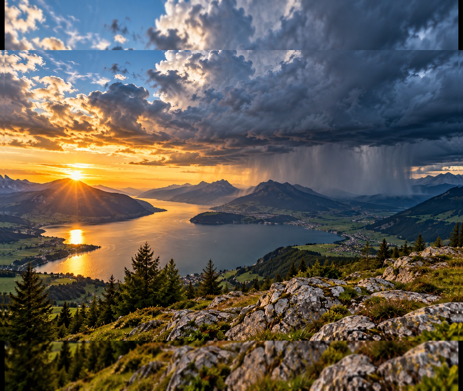 Sonne und einzelne Wolken über einer österreichischen Alpenlandschaft
