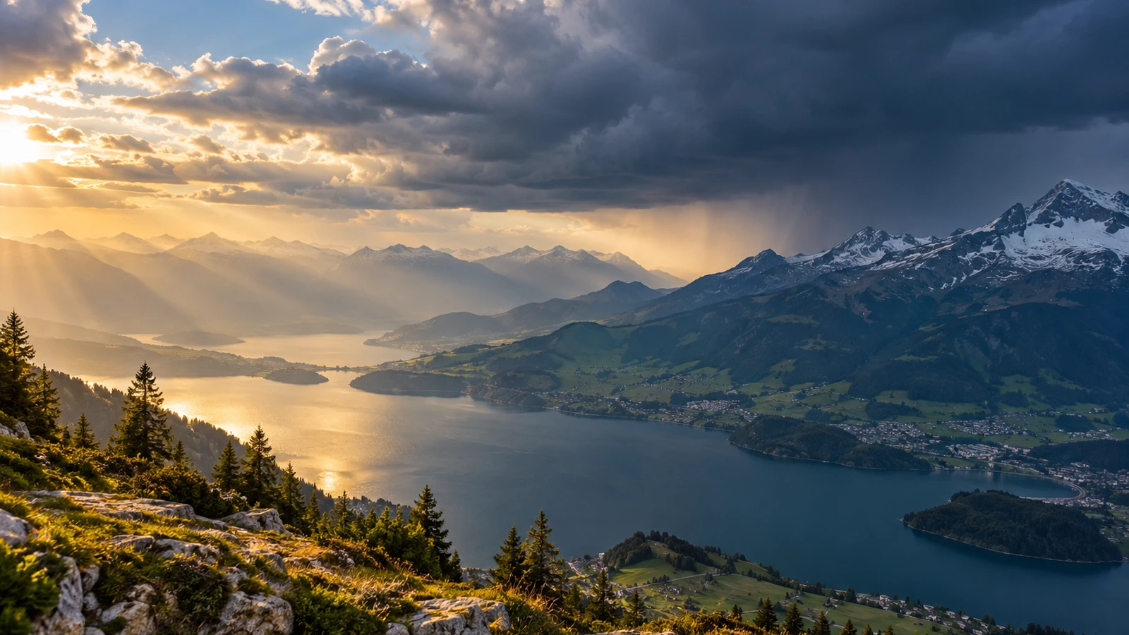 Alpine Landschaft mit Regenwolken und Auflockerungen als Symbolbild für den Übergang zu freundlicherem Wochenendwetter in Österreich