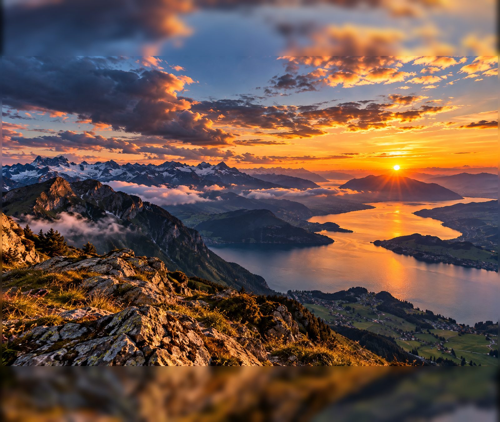 Goldener Herbsttag in einer österreichischen Alpenlandschaft mit Bergen und See.