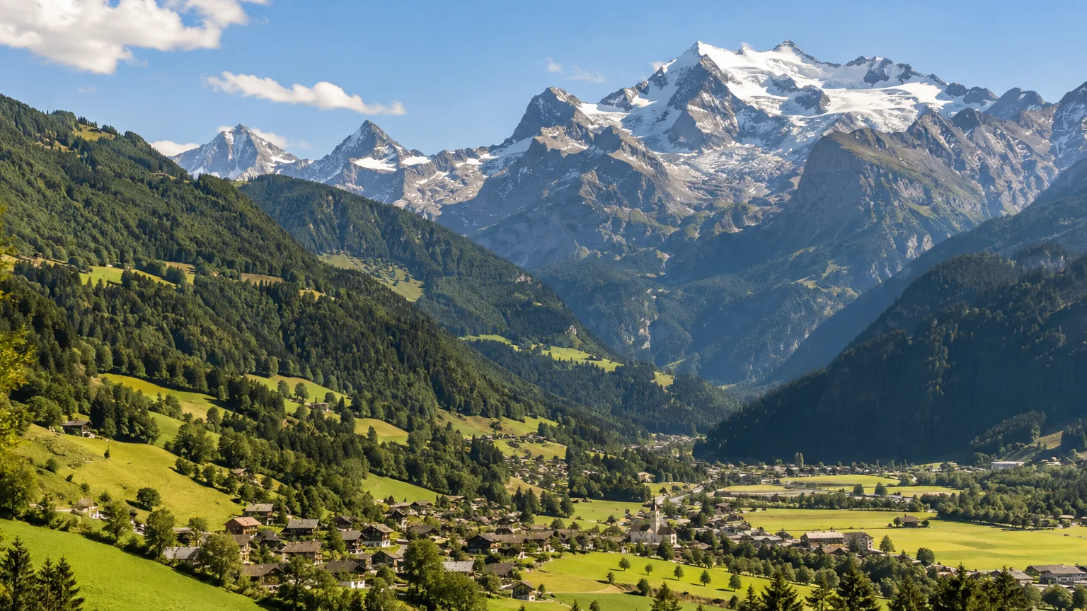 Sonniges österreichisches Alpental mit hohen, teils vergletscherten Gipfeln.