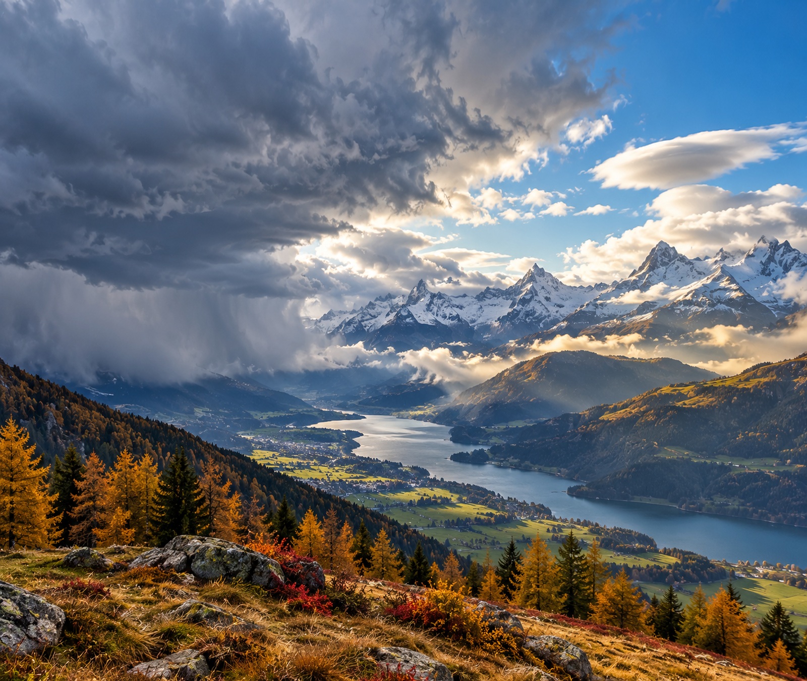 Symbolbild: österreichisches Alpental im Herbst mit föhnigen Aufhellungen und einer von Westen aufziehenden Kaltfront.
